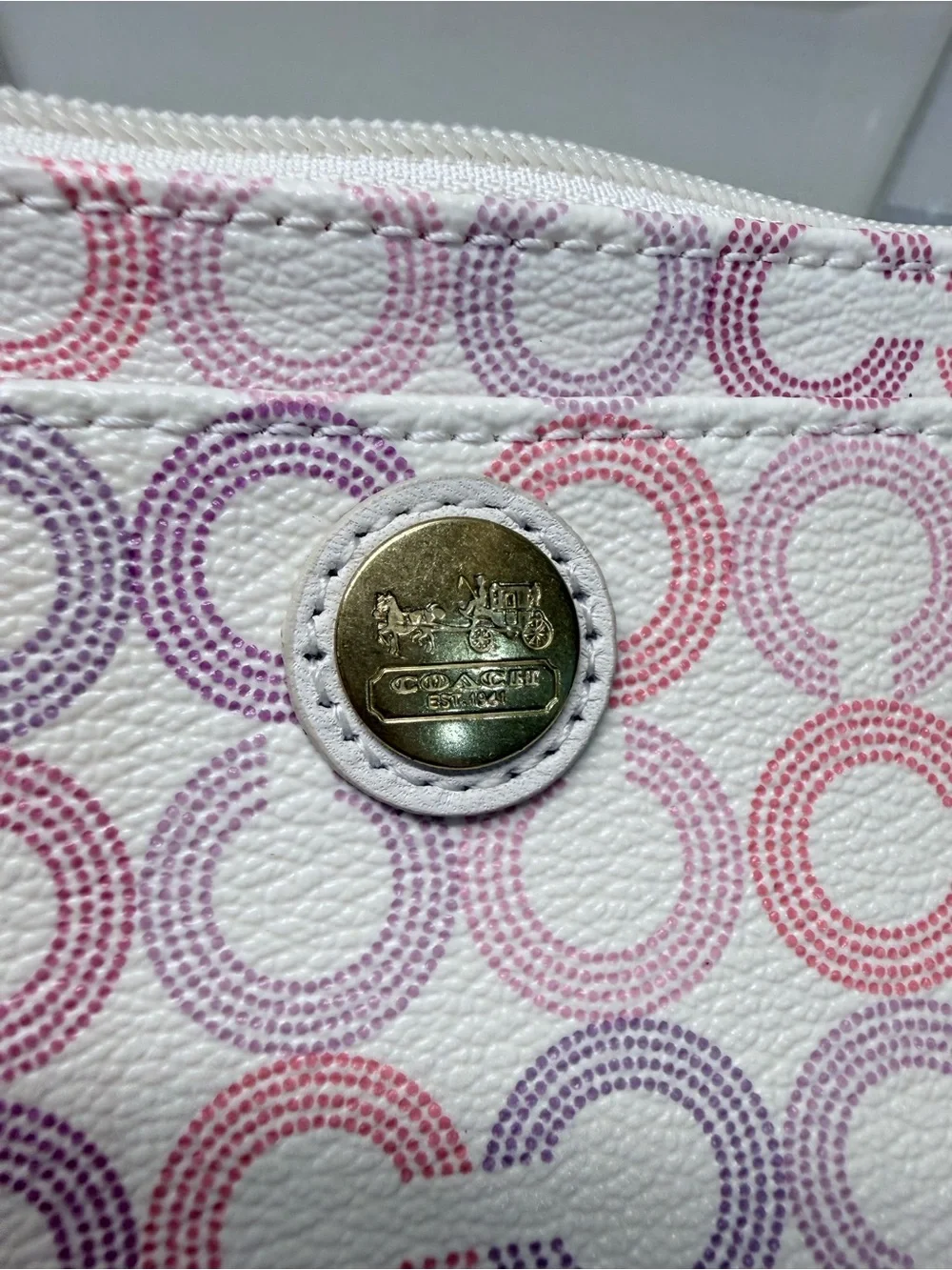 Coach Waverly Circle Print Wristlet in Pink & Lavender 6” x 4”
